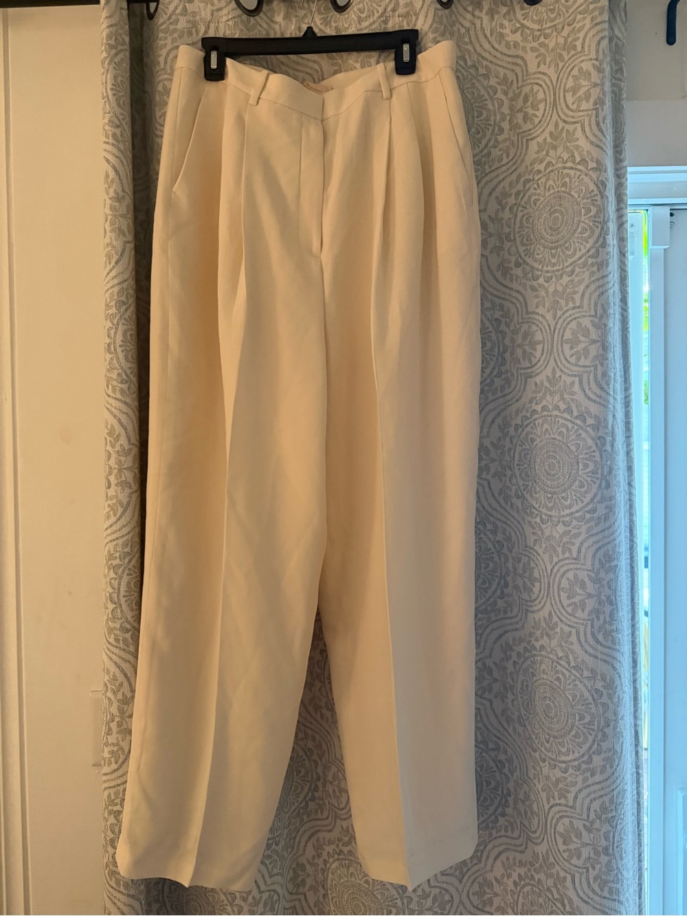 Tory Burch Cream Pleated Wide-Leg Trousers